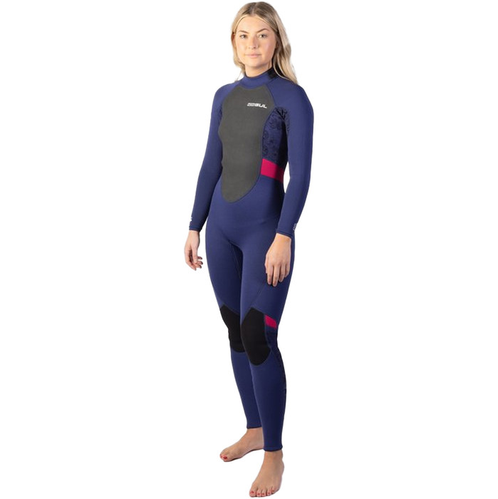 2024 Gul Womens Response 3/2mm Back Zip Wetsuit RE1319-C1 - Navy / Paisley